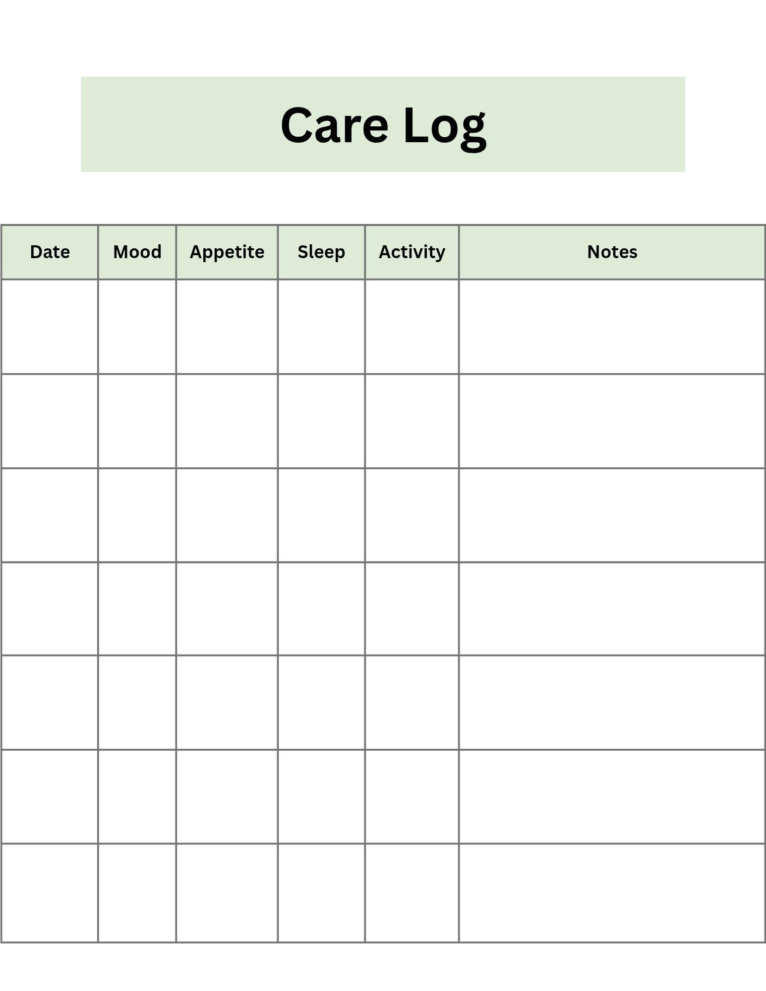 Care Log Printable | Daily Caregiver Log | Patient Care Tracker PDF - Etsy