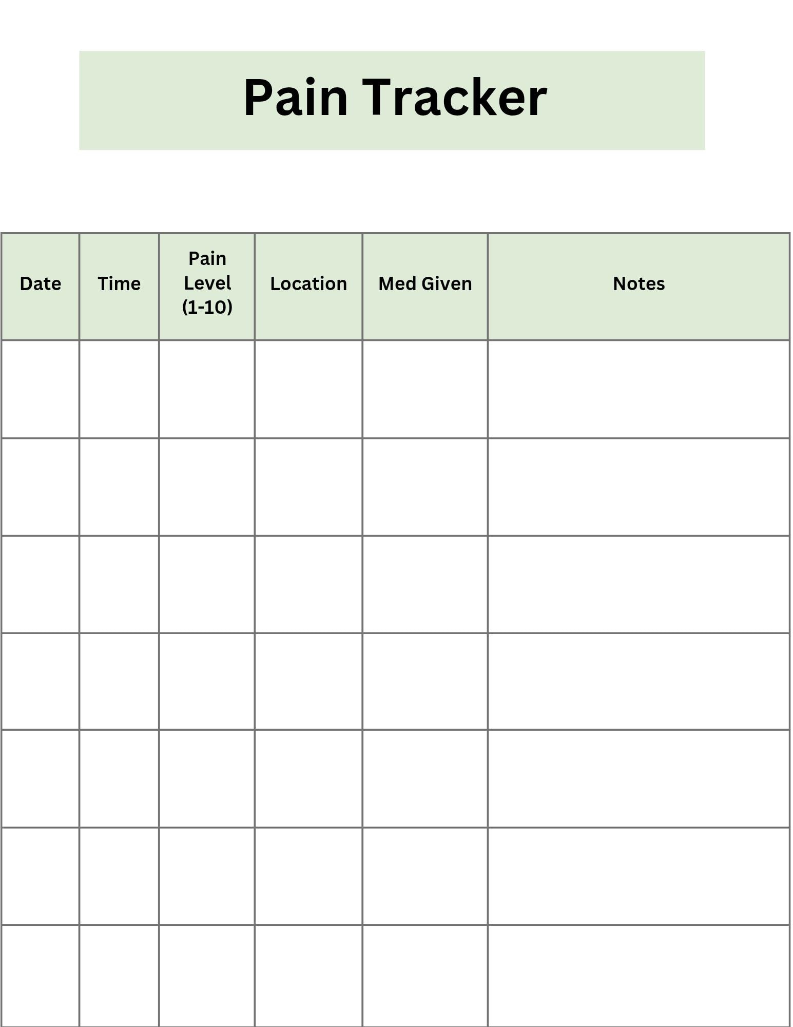 Pain Tracker Printable for Caregivers | Daily Pain Log PDF | Chronic ...