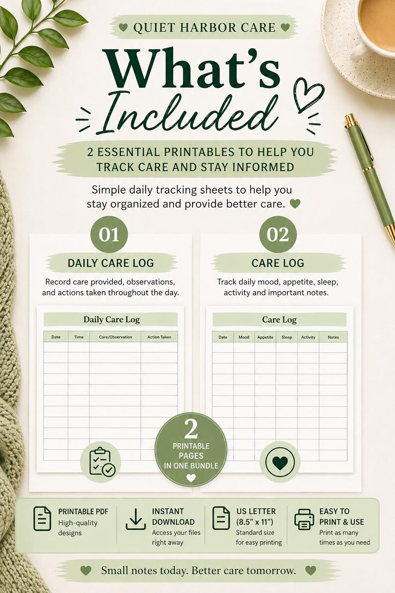 Daily Carenotes Daily Care Log Bundle Printable | Caregiver Tracking Sheets | Daily ...