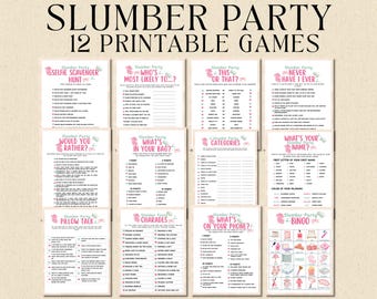 12 Slumber Party Games Bundle Instant Download PDF Girls, Tween Teen Party Ideas, Fun Printable Pink