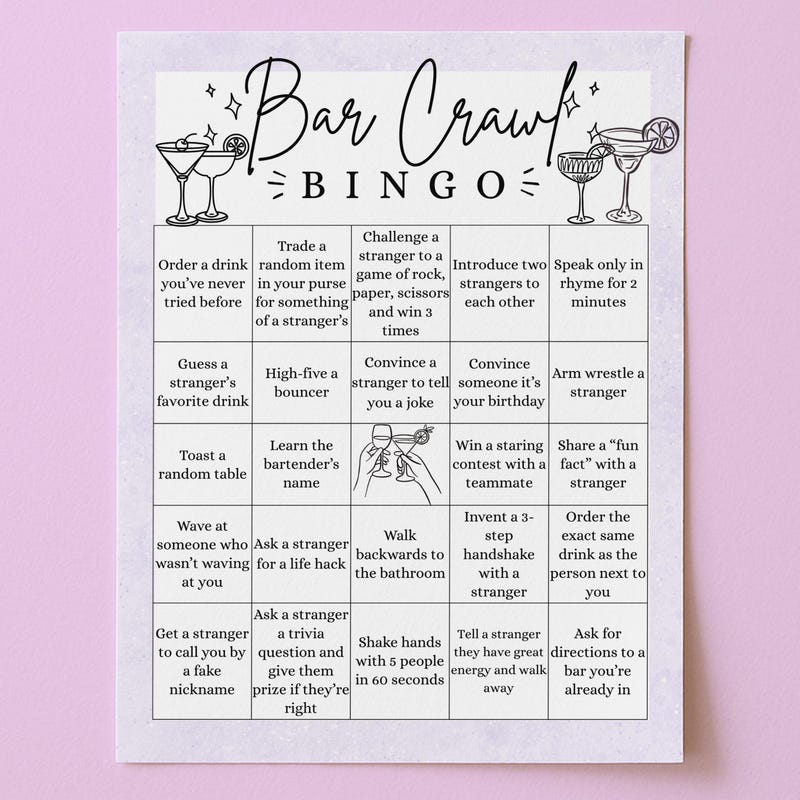 Bar Bingo Sheet - Etsy UK
