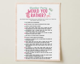 Would You Rather Slumber Party Games Printable PDF Instant Digital Download