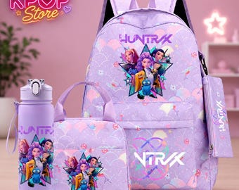 4PC K-Pop Demon Hunters Backpack Set – School Bag, Lunch Bag, Water Bottle & Pencil Case