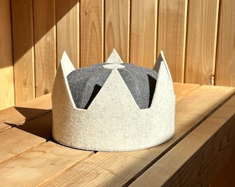 Gorro de sauna de fieltro 100% lana - Hecho a mano - Estilo rey - Divertidos gorros de sauna