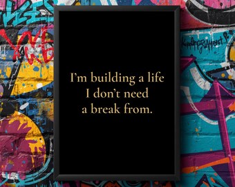 "Building a Life"-tryck | Lyxig väggkonstuppsättning | Modern citatdekor | Mjuk ros, svart guld, stämningsfull brun, neutral estetik | Digital nedladdning