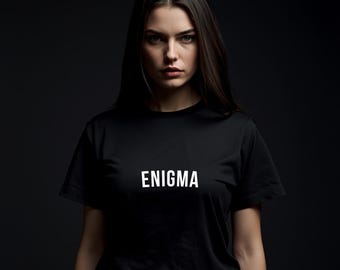 ENIGMA-skjorta • Minimalistisk grafisk t-shirt • Mystisk estetisk t-shirt • Streetwear-unisext-t-shirt • Djärv typografisk t-shirt • Bella Canvas 3001
