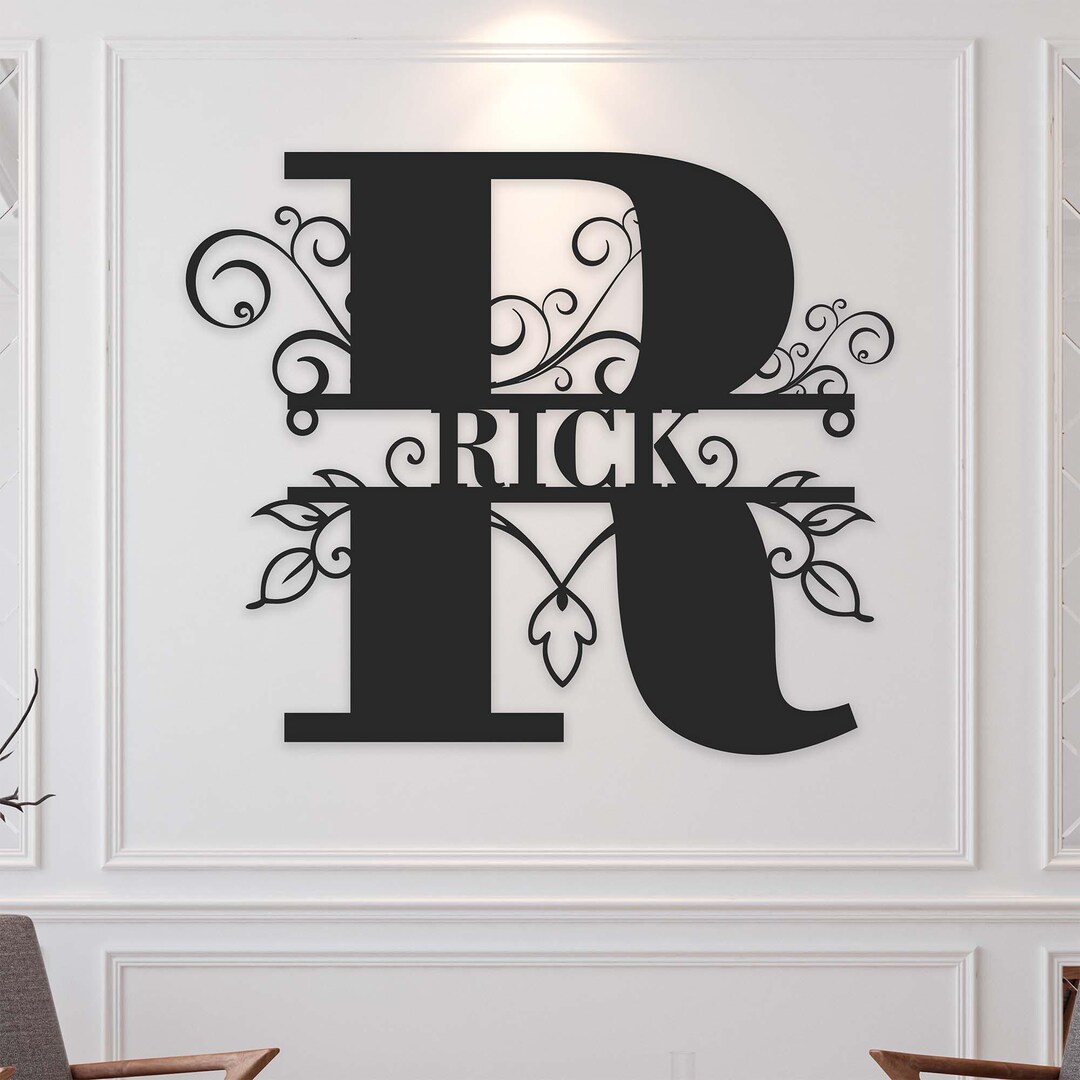 Custom Monogram Metal Sign Personalized Name Sign, Split Letter Wall ...