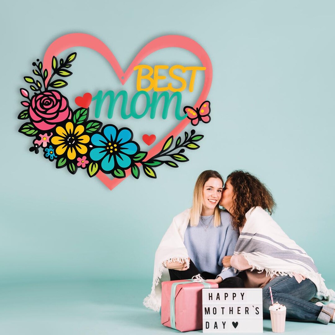 Mom Metal Sign Best Mom Metal Sign Floral Heart | Mother’s Day Gift for Mom | Flower ...
