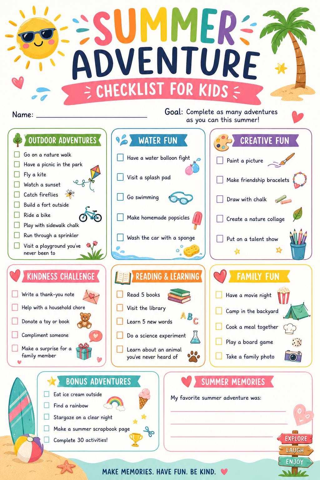 Summer Fun Check-list for Kids! - Etsy