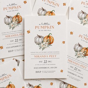 A Little Pumpkin is on the way Baby Shower Invitation | Fall Baby Shower Canva Template | Printable Pumpkin Baby Shower Invitation | Digital