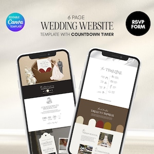 Neutral Wedding Web Invite Template with clickable RSVP form & Countdown Timer | Elegant Editable Old Money Canva Site Digital Invitation