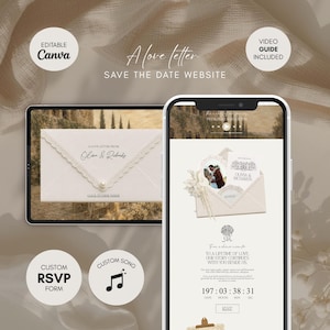 Elegant Ivory Wedding Website Template with RSVP Form & Countdown Timer, Save the Date Website, Romantic Vintage Digital Invitation