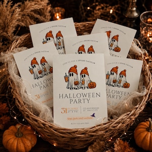 Halloween Party Invitation Template | Editable Canva Invite | Cute Ghost Halloween Birthday Invitation | Printable Spooky Party Invite