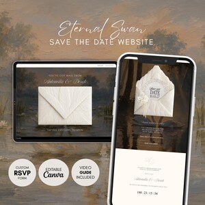 Old Money Swan Save the Date Wedding Website | Elegant Canva Template Digital Invitation with RSVP Form & Countdown | Digital Download
