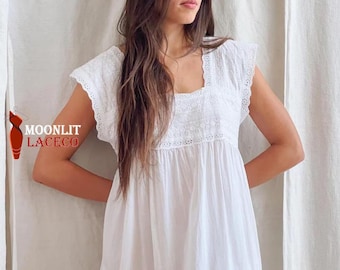 100% reine Baumwolle Nachthemd Frauen viktorianischen Stil feminines weißes Nachthemd besticktes Nachthemd Loungewear Kleid