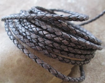 5 Yard Natural Gray 3 mm Bolo Cord Round Braided Leather Lace High Quality Flexible Sale