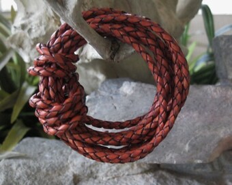 4 mm Rich Terracotta Leather Lace Rustic Braided Bolo Cord  Gorgeous 1 Yard