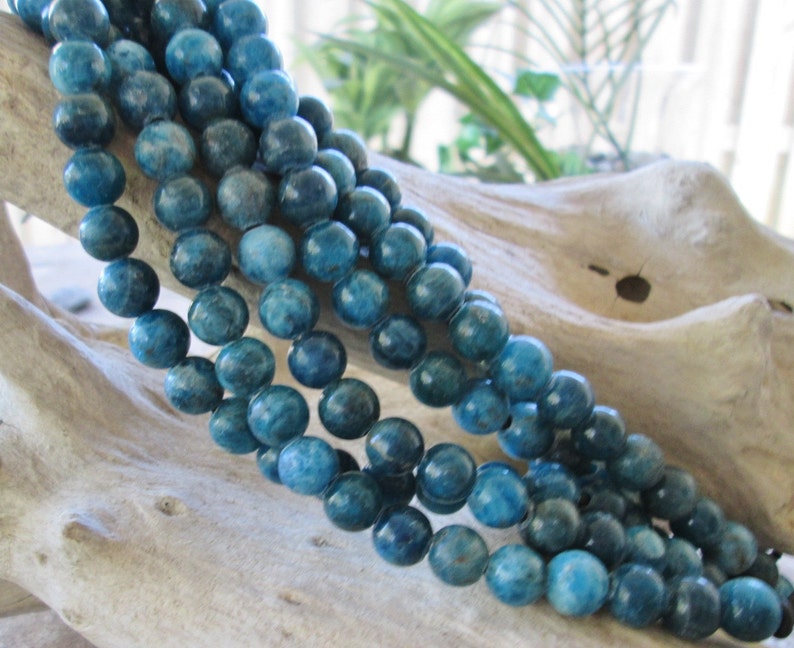 Large Hole Bead Round 10mm Blue Apatite Big 2.5 mm Hole 10 gemstone Beads