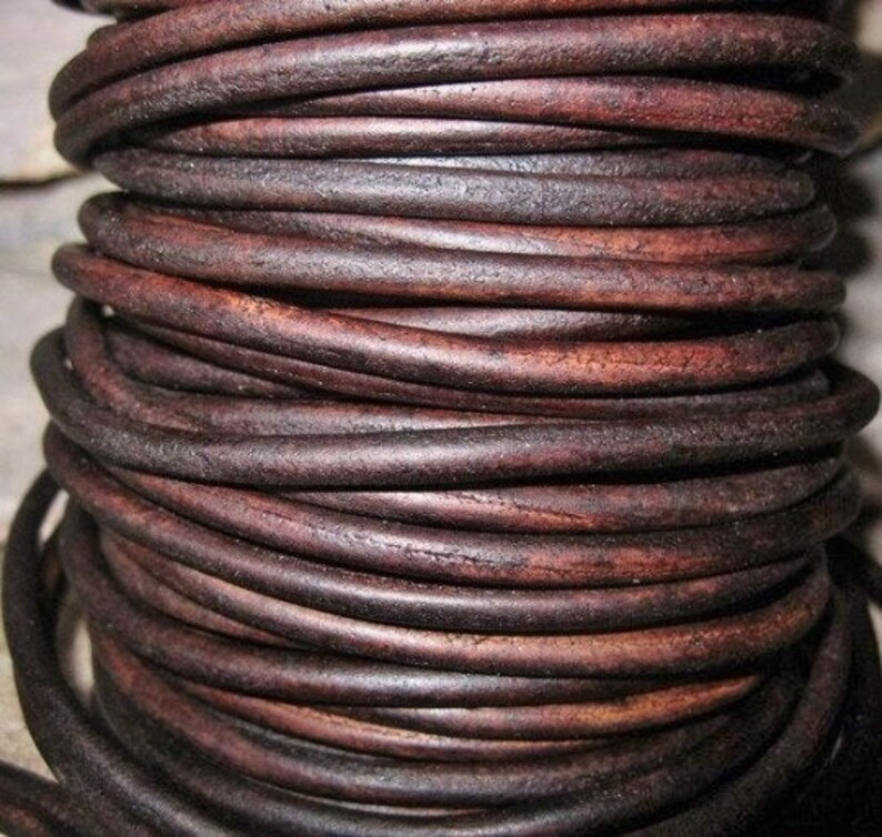 4 mm Leather Cord Natural Vintage Brown Round Lace Flexible Strong Soft for Jewelry and Crafts 3 Yard image 2
