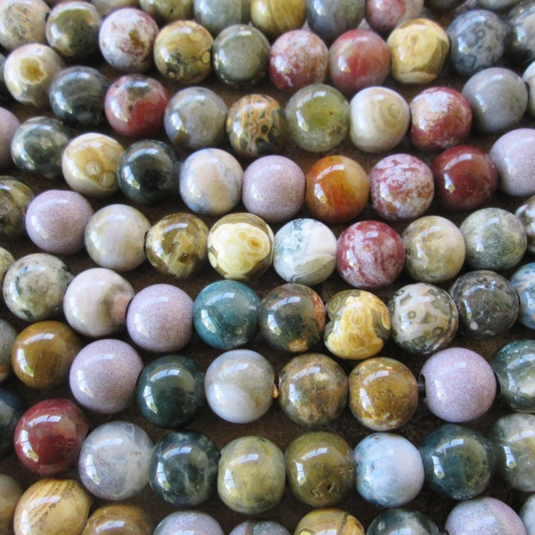 Large Hole Bead Ocean Jasper 12 mm Round Big 4 mm Hole Fit over Leather 9 Loose Beads
