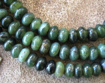 Large Hole Bead Chinese Jade Rondelle 10 mm Green Gemstone approx 8" Bead Fit 2 mm Leather Cord