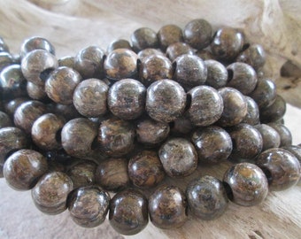 4MM Hole 12MM Round Large Hole Bead Bronzite Gemstone Brown Bronze Natural Organic Stone Bead C Grade