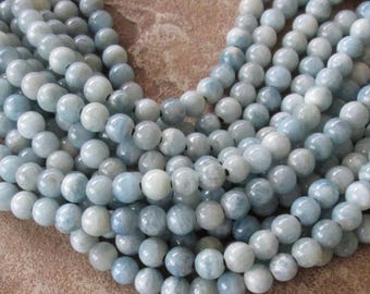 8mm Large Hole Bead Pale Blue Aquamarine Round  Natural Gemstone Big 2.5 Hole 12 beads