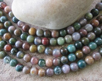 Large Hole Bead Fancy Jasper 8 mm Round Beads 2.5 mm Hole Fit Leather Approx 7.5-8" 25 beads Multi Colored Partly Translucent