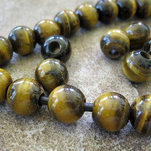 Round 4mm hole Large Hole Bead Yellow Tiger Eye Big Hole Fit over Leather 9 beads image 5