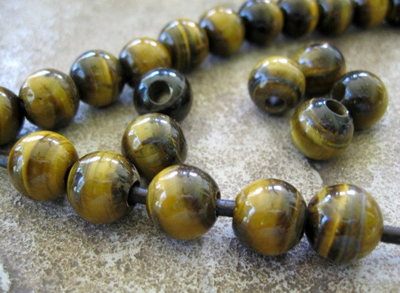 Round 4mm hole Large Hole Bead Yellow Tiger Eye Big Hole Fit over Leather 9 beads image 5