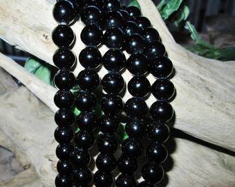 12mm Large Hole Black Onyx Round Bead with 4mm Big Hole Fits 2mm Leather Cord approx. 8""