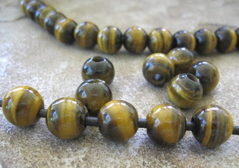 Round 4mm hole Large Hole Bead Yellow Tiger Eye Big Hole Fit over Leather 9 beads image 2