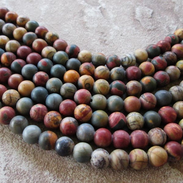 Large Hole Bead 10 mm Natural Cherry Creek Jasper Gemstone Matte Finish Big 2.5 mm Hole Fits 2 mm Leather cord  8"