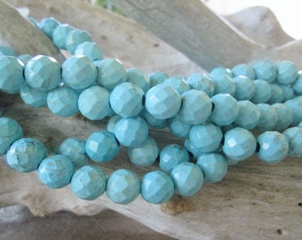 Large Hole Bead Faceted 10mm Round Turquoise Howlite Gemstone Blue Green Stone  Beads Fit Leather 2.5 mm Hole