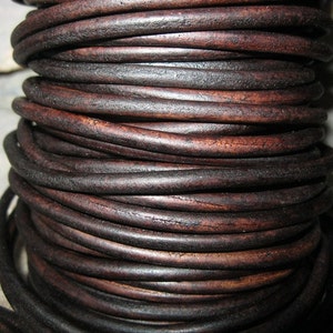 4 mm Leather Cord Natural Vintage Brown Round Lace Flexible Strong Soft for Jewelry and Crafts 3 Yard image 4