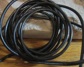 3 MM Black Leather Cord  Round Lace is Soft, Flexible and Strong 3-5 Yards