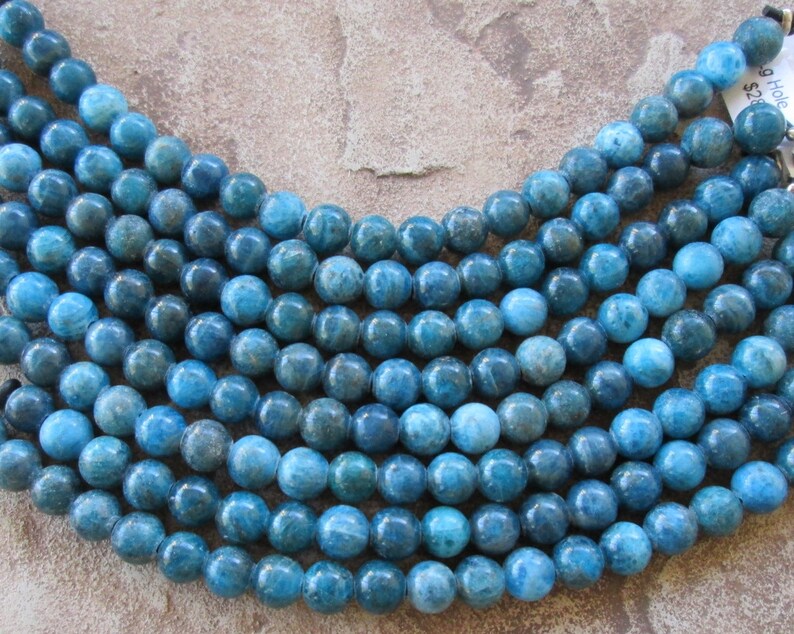 Large Hole Bead Round 10mm Blue Apatite Big 2.5 mm Hole 10 gemstone Beads