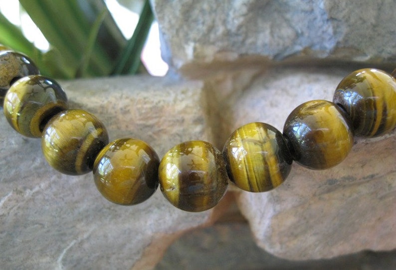 Round 4mm hole Large Hole Bead Yellow Tiger Eye Big Hole Fit over Leather 9 beads image 1