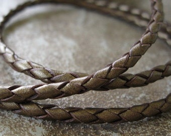 3 mm Bronze Bolo Leather Cord Metallic Braided Round Lace High Quality  and Flexible  for Jewelry  2 Yd