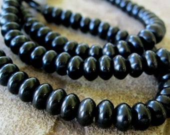 8mm Black Onyx Big Hole Bead 2.5 mm Large hole Rondelle Beads Fit Leather 8"