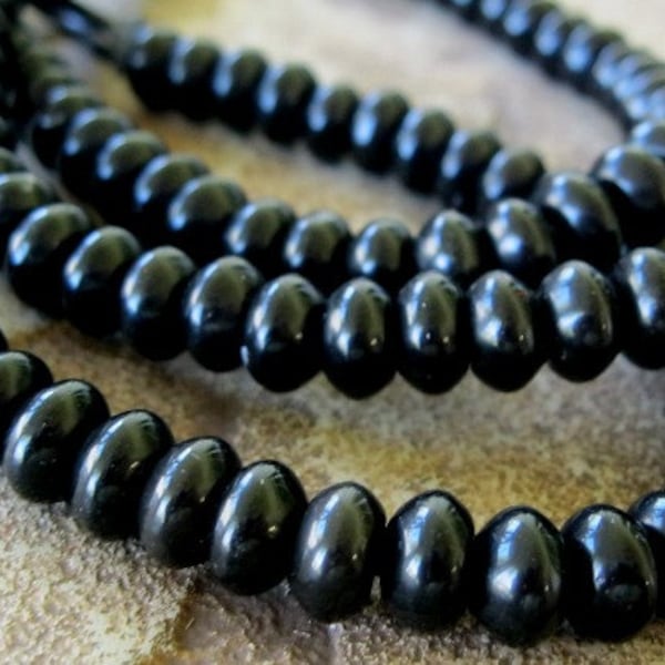 8mm Black Onyx Big Hole Bead 2.5 mm Large hole Rondelle Beads Fit Leather 8"