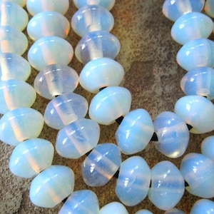 Opalescent Opalite Rondelle Large 2.5 mm Hole Beads Glass 12MM White Clear 12 Pieces