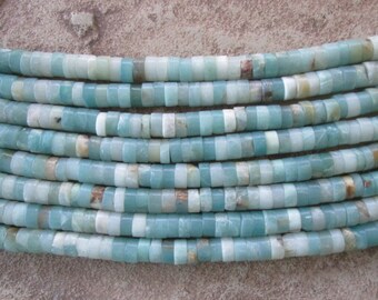 Large Hole Bead  Multi Color Amazonite Heishi 10 mm or 8 mm White Blue Gemstone 7.5-8" 10 MM are on sale