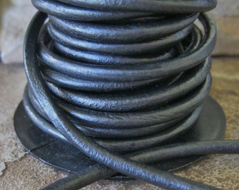 3 MM Round Leather Cord Metallic Gray Lace Gunmetal Charcoal Soft  flexible  Strong for Jewelry and Crafts 3 Yards