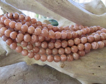 Large Hole Bead Sunstone Natural Shimmer and Flash Peach Gemstone 8-8.5mm  Big 2.5 Hole Fits 2 mm Leather 7.5-8" Approx 26 Beads