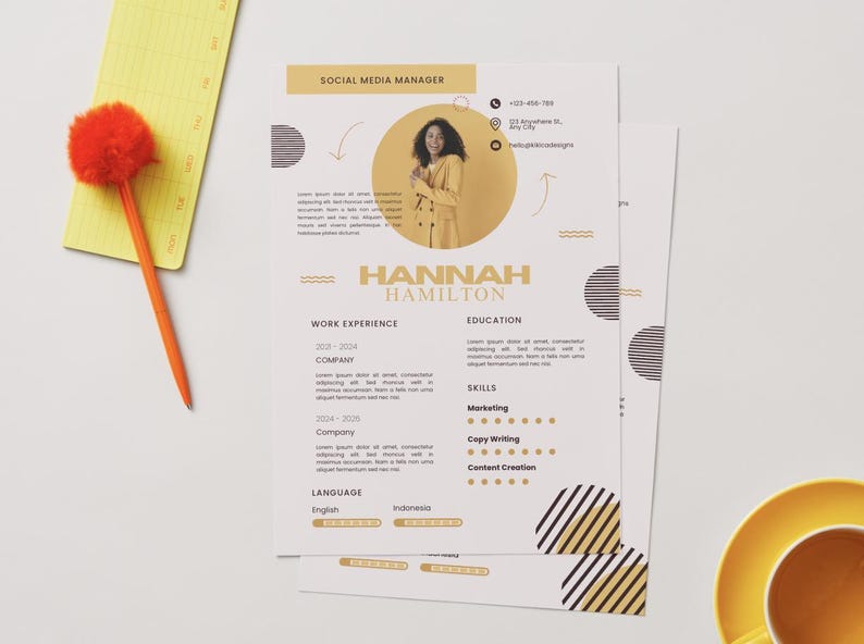 Bold Yellow Resume Template | Canva CV With Photo, Skills & Language ...