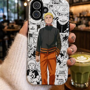 Naruto-manga-telefoonhoesje, zwart-wit anime, iPhone 15 16 Pro Max, Samsung S24 Ultra