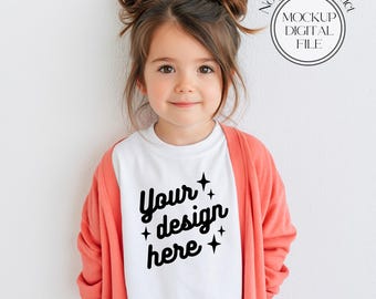 Gildan 64000B Mockup | Kids white T-Shirt Mockup | Youth White Tshirt Mockup | Printify Mockups | Print on Demand Mockups | Real Mockups