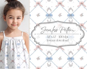 Coquette Bow Floral Seamless Pattern PNG, Vintage Ribbon Lace Repeat ...