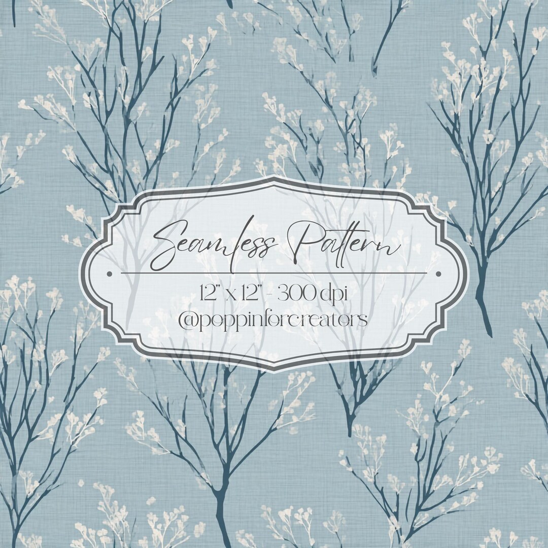 Delicate Branching Tree Seamless Pattern, Blue Floral Fabric Design ...